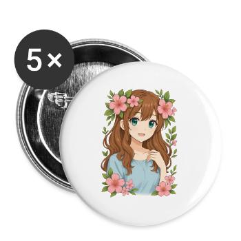 Couronne de fleurs Anime Girl - Lot de 5 petits badges (25 mm) - blanc - Devant