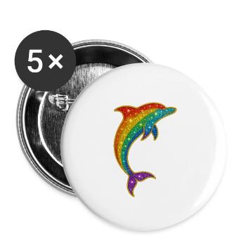 Glitzernder Regenbogen-Delfin - Buttons klein 25 mm (5er Pack) - Weiß - Vorne
