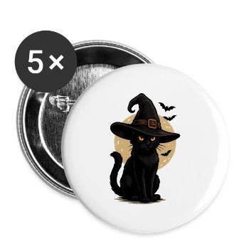 Black Cat in Witch Hat Moonlit Night - Buttons small 1''/25 mm (5-pack) - white - Front