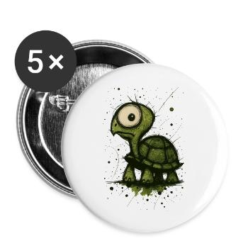 Funny Turtle with Big Eyes – Comic Splash - Buttons small 1''/25 mm (5-pack) - white - Front