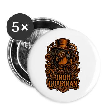 Steampunk Iron Guardian Rottweiler Hund - Buttons klein 25 mm (5er Pack) - Weiß - Vorne