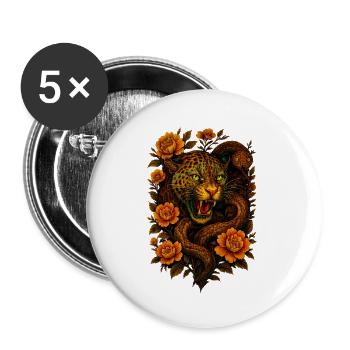 Hissing leopard & snake in retro design - Buttons small 1''/25 mm (5-pack) - white - Front