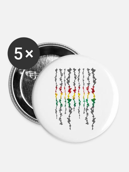 Rasta Farbband Graustufen Streifen - Buttons klein 25 mm (5er Pack) - Weiß