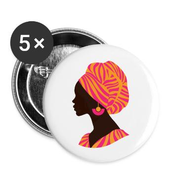 Afrique Femme africaine Design traditionnel - Lot de 5 petits badges (25 mm) - blanc - Devant