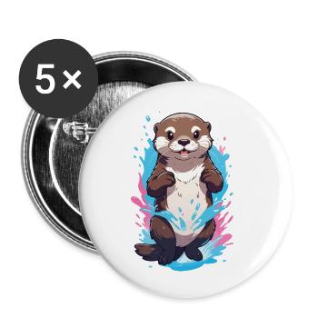 Mignon Ludique Loutre Splash Joy - Lot de 5 petits badges (25 mm) - blanc - Devant
