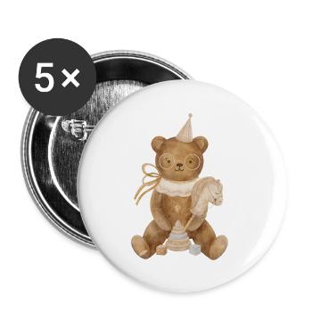 Teddybär Geburtstagsfeier - Buttons klein 25 mm (5er Pack) - Weiß - Vorne