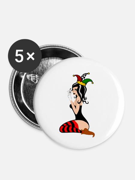 Joker-Frau - Buttons klein 25 mm (5er Pack) - Weiß