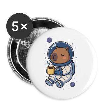 Capybara Astronaut – Kaffee im All ☕🪐 - Buttons klein 25 mm (5er Pack) - Weiß - Vorne