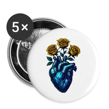 Neon Heart with Golden Roses - Buttons small 1''/25 mm (5-pack) - white - Front