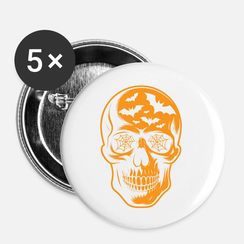 Spiderweb Skull Halloween - Buttons small 1''/25 mm (5-pack) - white