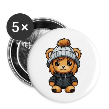 Lion Hiver Animal Bébé Bande Dessinée - Lot de 5 petits badges (25 mm) - blanc - Devant