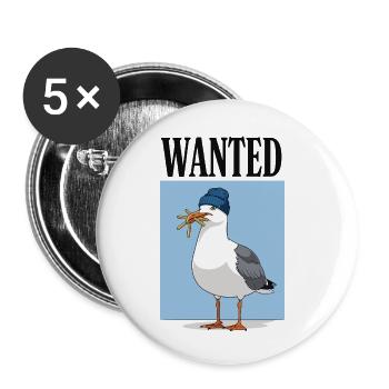 Wanted: French Fries Seagull - Buttons small 1''/25 mm (5-pack) - white - Front