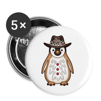 Niedlicher Pinguin Lebkuchenmann Cowboy Texas Hut - Buttons klein 25 mm (5er Pack) - Weiß - Vorne