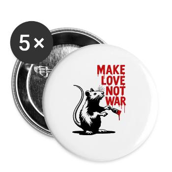 Rat avec texte rouge L’amour au lieu de la guerre - Lot de 5 petits badges (25 mm) - blanc - Devant