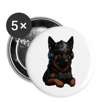 Chien de jeu avec casque Viking - Lot de 5 petits badges (25 mm) - blanc - Devant