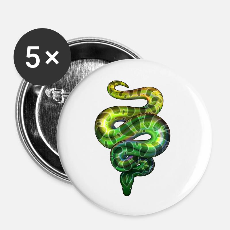 Néon Snake Green - Lot de 5 petits badges (25 mm) - blanc