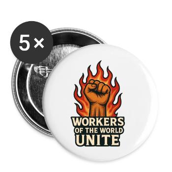 Poings et flammes – Arbeiterwelt Unite - Lot de 5 petits badges (25 mm) - blanc - Devant