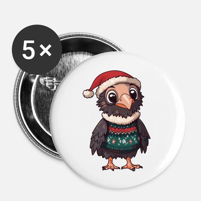 Eagle Bird Christmas - Buttons small 1''/25 mm (5-pack) - white