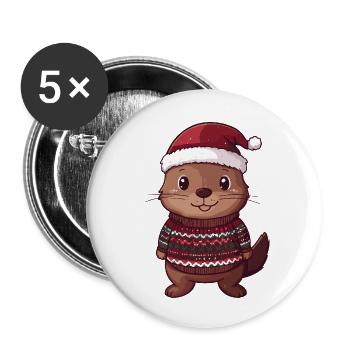 Noël du castor - Lot de 5 petits badges (25 mm) - blanc - Devant
