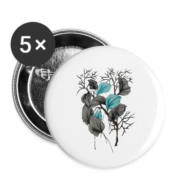 Poésie Feuille Branches Bleu-Vert - Lot de 5 petits badges (25 mm) - blanc - Devant