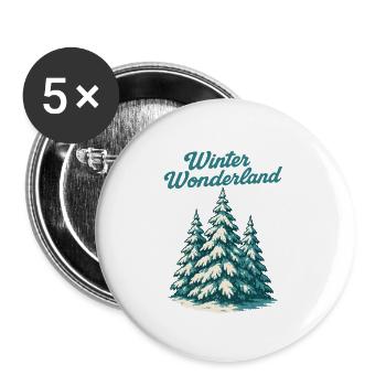 Winter Wunderland Tannen - Buttons klein 25 mm (5er Pack) - Weiß - Vorne