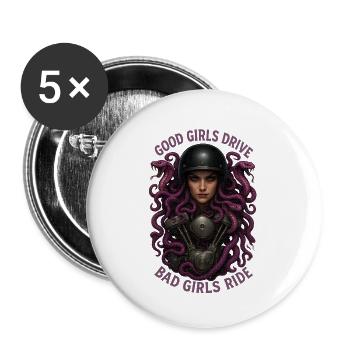 Medusa Bikerin Bad Girls Ride - Buttons klein 25 mm (5er Pack) - Weiß - Vorne