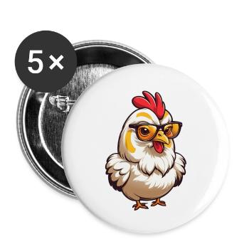 Spectacled Chicken Cartoon - Buttons small 1''/25 mm (5-pack) - white - Front