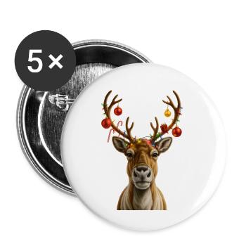 Weihnachs Rentier mit Schmuck - Buttons klein 25 mm (5er Pack) - Weiß - Vorne