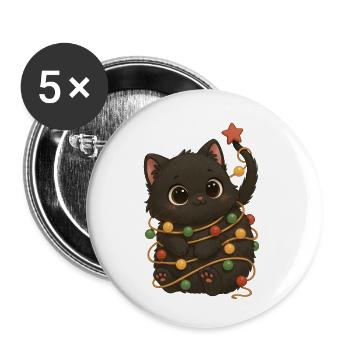 Kätzchen mit Lichterkette Katze Weihnachtsmotiv - Buttons klein 25 mm (5er Pack) - Weiß - Vorne