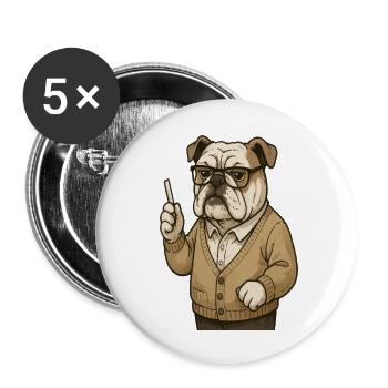 Bulldog Teacher with Chalk Retro Classroom Cartoon - Buttons small 1''/25 mm (5-pack) - white - Front