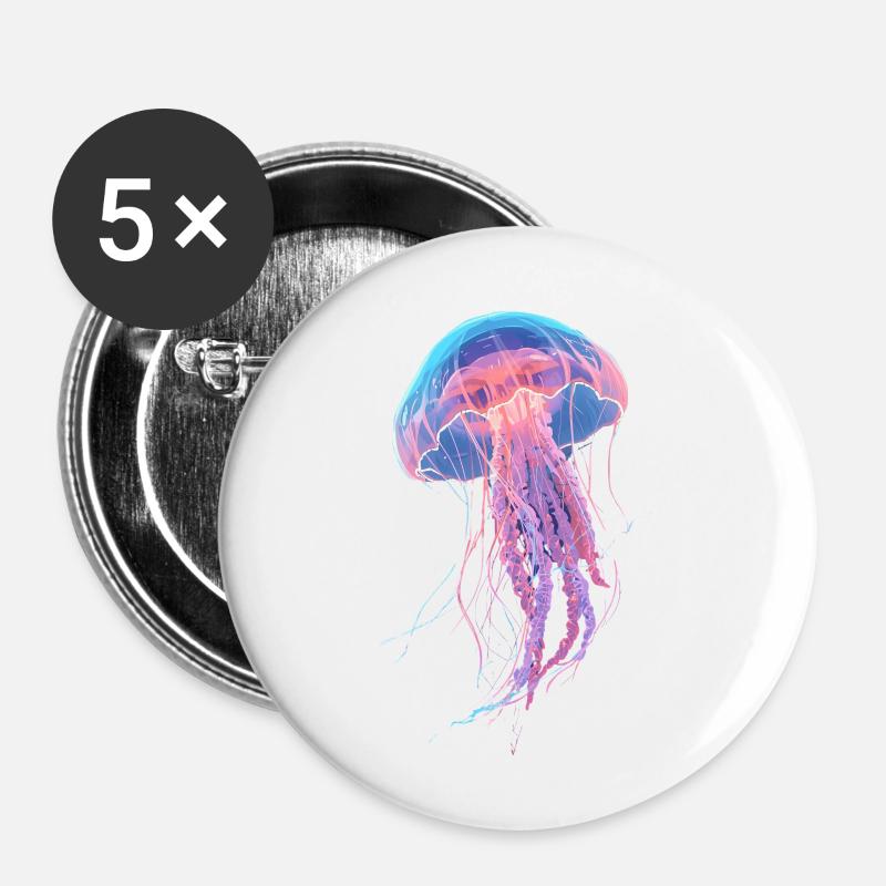 Rainbow Neon Jellyfish - Buttons small 1''/25 mm (5-pack) - white