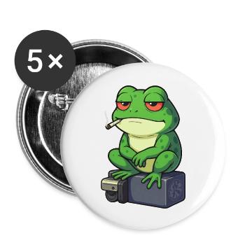 Grenouille se détend avec une cigarette - Lot de 5 petits badges (25 mm) - blanc - Devant