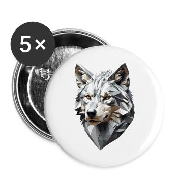 Wolf Head LowPoly Geometric - Buttons small 1''/25 mm (5-pack) - white - Front