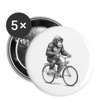 Monochrome Monkey Cyclist - Buttons small 1''/25 mm (5-pack) - white - Front