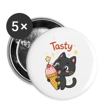 Chat gourmand et crème glacée - Buttons small 1''/25 mm (5-pack) - white - Front