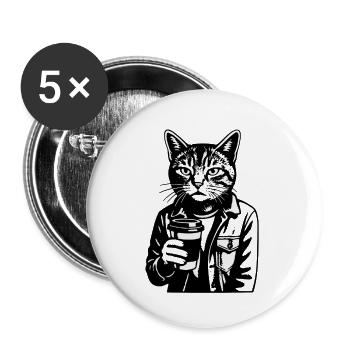 Katzenbarista im Hoodie - Buttons klein 25 mm (5er Pack) - Weiß - Vorne