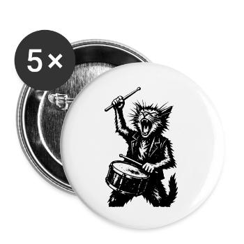 Trommelnde Katzen-Rocker - Buttons klein 25 mm (5er Pack) - Weiß - Vorne
