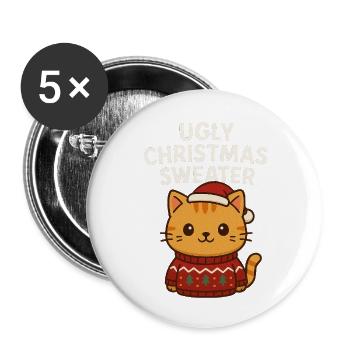 Cat Ugly Christmas Sweater - Buttons small 1''/25 mm (5-pack) - white - Front