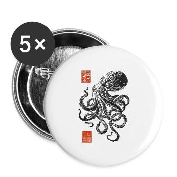 Tinten-Octopus im Tusch-Stil - Buttons klein 25 mm (5er Pack) - Weiß - Vorne
