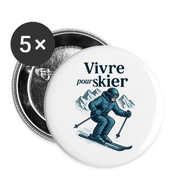 Vivre pour skier, skier pour vivre - Lot de 5 petits badges (25 mm) - blanc - Devant