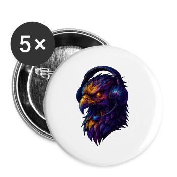 Neon eagle with headset - Buttons small 1''/25 mm (5-pack) - white - Front