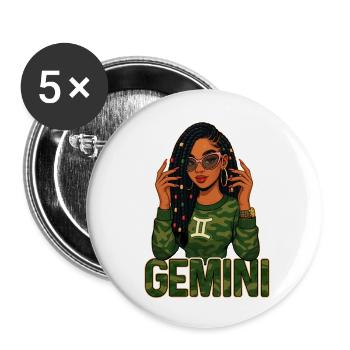 Gemini Queen – Loc'd Afro Girl Vibrant Spirit - Lot de 5 petits badges (25 mm) - blanc - Devant