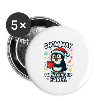 Pingouin Réveillé Tôt Café Noël - Lot de 5 petits badges (25 mm) - blanc - Devant
