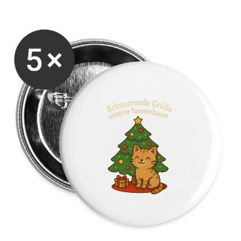 Purring greetings under the Christmas tree – cat - Buttons small 1''/25 mm (5-pack) - white - Front
