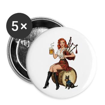 Schottisches Kilt-Pin-up-Bier und Pfeifen - Buttons klein 25 mm (5er Pack) - Weiß - Vorne