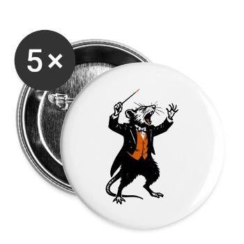 Rat en chef d’orchestre en smoking - Lot de 5 petits badges (25 mm) - blanc - Devant