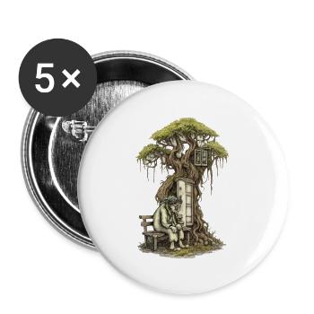 Treehouse poem: Old man squats in front of tree - Buttons small 1''/25 mm (5-pack) - white - Front