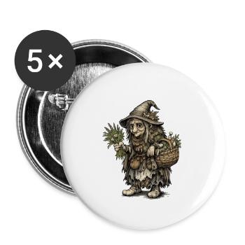 Sorcière des herbes | Sorcière de la récolte avec panier et herbes - Lot de 5 petits badges (25 mm) - blanc - Devant