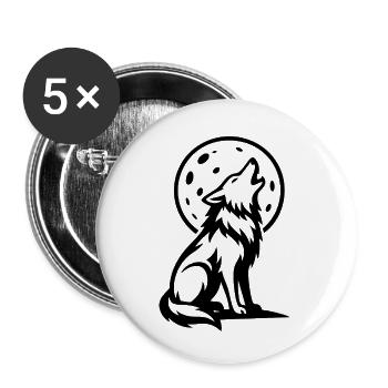 Wolf heult bei Vollmond - Buttons klein 25 mm (5er Pack) - Weiß - Vorne