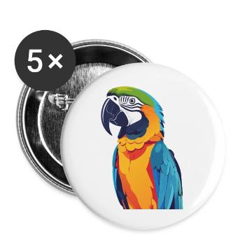 Regenbogenara bunte Vogelkunst Papagei Motiv - Buttons klein 25 mm (5er Pack) - Weiß - Vorne